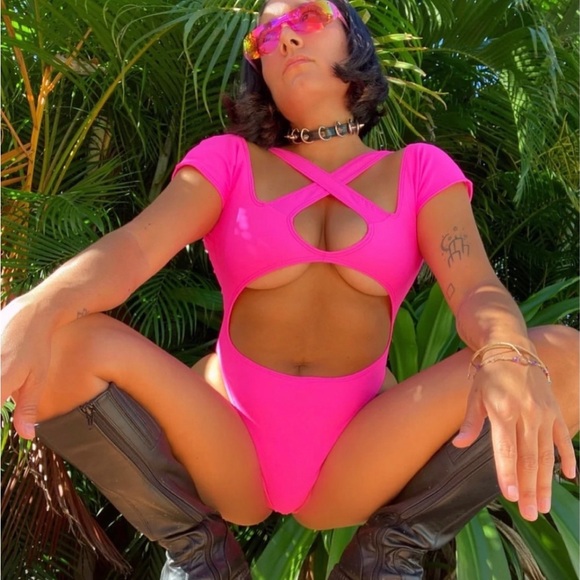Rave With Mi Gente – Hot Pink Festival Bodysuit - Picture 1 of 4